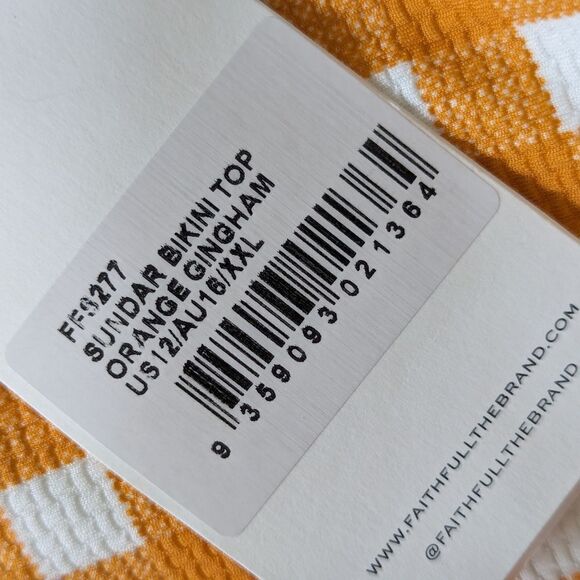 Sundar Bikini Top in Orange Gingham Sz XL Faithfull the Brand Swimsuit NWT - Picture 14 of 15